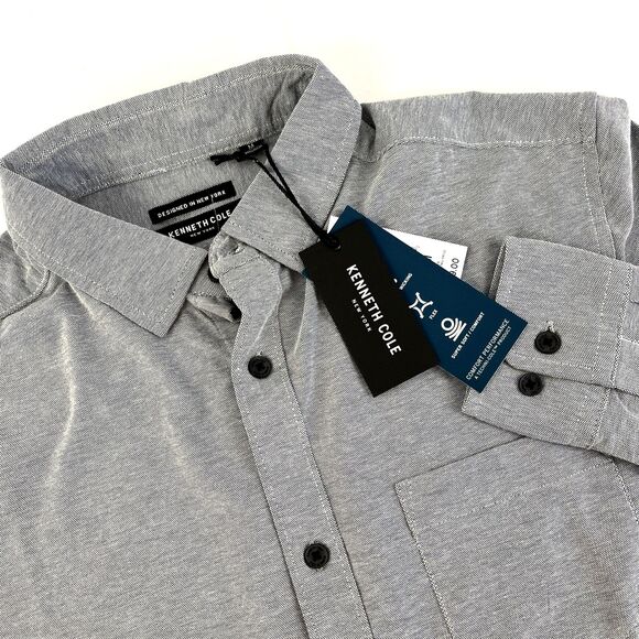 New Mens Kenneth Cole Lightweight Knit Button Up Shirt LS Size Medium NWT Navy - Picture 1 of 8